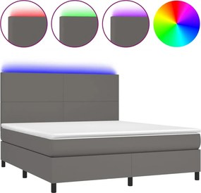 vidaXL Κρεβάτι Boxspring με Στρώμα &amp; LED Γκρι 160x200 εκ. Συνθ. Δέρμα