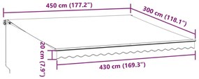 Τέντα Πτυσσόμενη Χειροκίνητη με LED Ανθρακί / Λευκή 450x300 εκ. - Ανθρακί