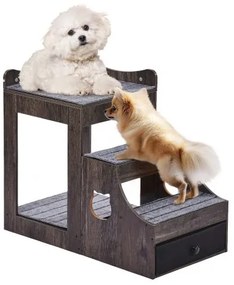 VEVOR Pet Bunk Bed with Stairs Dog/Cat Window Perch with Storage Indoor Gray