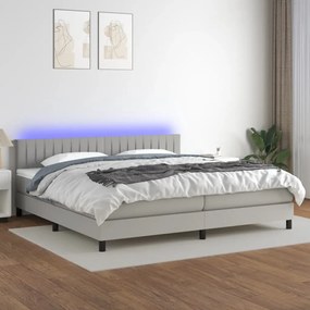 Κρεβάτι Boxspring με Στρώμα &amp; LED Αν.Γκρι 200x200εκ. Υφασμάτινο