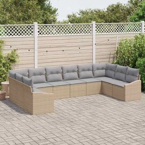 vidaXL Σετ Καναπέ με μαξιλάρι 10 pcs Μπεζ συνθετικό ρατάν