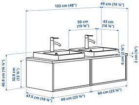 ANGSJON/BACKSJON έπιπλο νιπτήρα/νιπτήρες/μπαταρίες, 122x49x41 cm 595.286.03