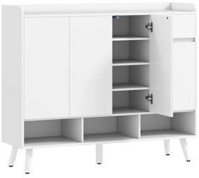 Ντουλάπι παπουτσιών HOMCOM με σχεδιασμό χωρίς λαβές, 4 πόρτες, 4 ρυθμιζόμενα ράφια, αυτόνομη παπουτσοθήκη με 5 ξύλινα πόδια, ξύλο, λευκό