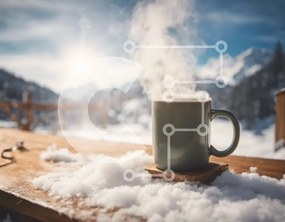 Intra Συλλεκτικό Ξύλινο Παζλ Plywood 4mm - Φλιτζάνι ζεστού καφέ σε χιονισμένο έδαφος Σε Ξύλινο Κουτί - Διαστάσεις Puzzle: 10x10 cm – 25 κομμάτια