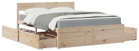 Κρεβάτι με Συρτάρια και Στρώμα 160x200 εκ Μασίφ Ξύλο Πεύκου