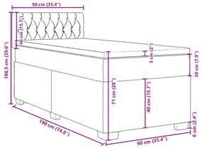 Κρεβάτι Boxspring με Στρώμα Σκούρο Γκρι 90x190 εκ. Βελούδινο - Γκρι