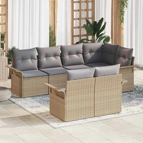 vidaXL Σετ Καναπέ Κήπου με μαξιλάρι 7 pcs Μπεζ Πολυ ράταν