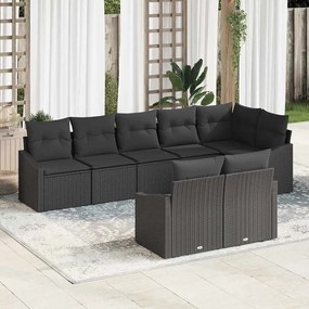 vidaXL Σετ Καναπέ Κήπου 8 Τεμαχίων με Μαξιλάρια Μαύρο ΠολυΡατάν