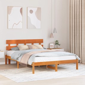 vidaXL Κρεβάτι με Κεφαλάρι Καφέ Κερωμένο 150x200 εκ Μασίφ Ξύλο Πεύκου