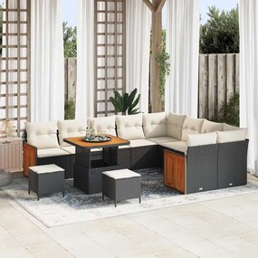 vidaXL Σετ Καναπέ Κήπου 12 pcs Μαύρο, Κρέμα 80 x 80 x 71 cm