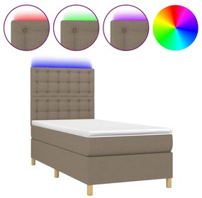 vidaXL Κρεβάτι Boxspring με Στρώμα & LED Taupe 90x200 εκ. Υφασμάτινο