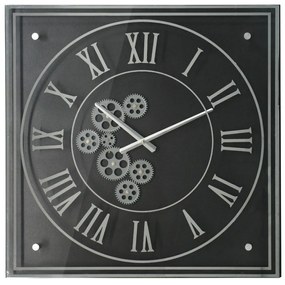 Artekko Clock Ρολόι Τοίχου με Γρανάζια Μέταλλο Γυαλί Μαύρο (61x61x6)cm