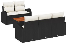 vidaXL Σετ 6 Τεμαχίων Σκαμπό Κήπου με Μαξιλάρια Μαύρο Πολυ Ρατάν και Ακακία
