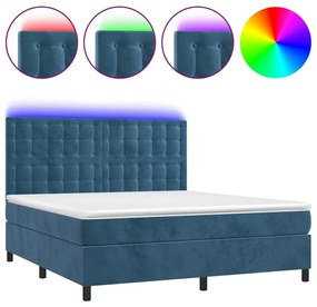 Κρεβάτι Boxspring με Στρώμα &amp; LED Σκ. Μπλε 180x200εκ. Βελούδινο - Μπλε