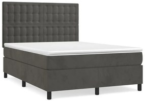 Κρεβάτι Boxspring με Στρώμα Σκούρο Γκρι 140x190 εκ. Βελούδινο - Γκρι