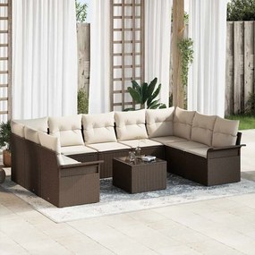 vidaXL Σετ Καναπέ Κήπου με μαξιλάρι 10 pcs Καφέ Πολυ ράταν