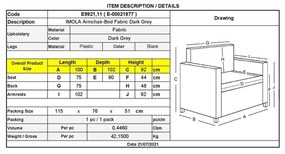 Πολυθρόνα-Κρεβάτι IMOLA Ύφασμα Σκ.Γκρι 100x102x92(Κρεβ.75x180x44)cm