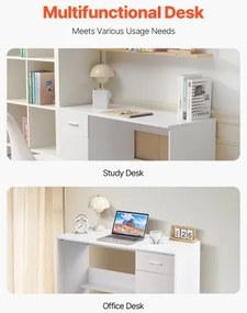 VEVOR Small Desk with Drawer Kids Desk for Bedroom Wood Simple Study Table White