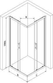 Mexen Rio τετράγωνη καμπίνα ντους 70 x 70 cm, λευκές λωρίδες, χρώμιο +