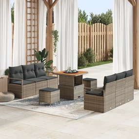 vidaXL Σετ Καναπέ Κήπου με μαξιλάρι 9 pcs Γκρι Πολυ ράταν
