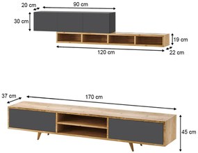 Σύνθεση τηλεόρασης Serine Megapap χρώμα sapphire oak - ανθρακί 170x37x45εκ.