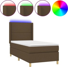 vidaXL Κρεβάτι Boxspring με Στρώμα &amp; LED Σκ.Καφέ 90x190 εκ. Υφασμάτινο