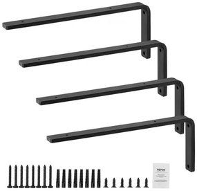VEVOR Shelf Bracket, 16 x 6 in 4 Pcs, Heavy Duty Floating Shelf Brackets, Brackets for Shelves, 10mm Thick Matte Black L Shelf Bracket,Steel Shelving Brackets with 160 lbs Load Capacity