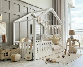 Κρεβάτι Παιδικό Montessori House Bed με κάγκελα 30cm σε Λευκό Χρώμα  Ξύλου  90×200cm  Luletto (Δώρο 10% έκπτωση στο Στρώμα)