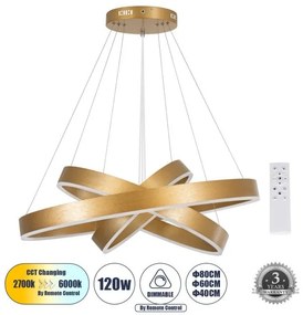 Κρεμαστό Φωτιστικό Δαχτυλίδι CCT 120W Αλουμ Χρυσό 61190-DECO Globostar-61190-DECO-Χρυσό 61190-DECO