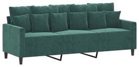 Καναπές Τριθέσιος Σκούρο πράσινο 180 εκ. Βελούδινος - Πράσινο