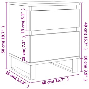 Κομοδίνα 2 τεμ. Μαύρα 40 x 35 x 50 εκ. από Επεξεργασμένο Ξύλο - Μαύρο