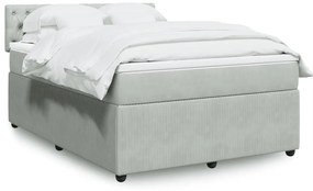 vidaXL Κρεβάτι Boxspring με Στρώμα Ανοιχτό Γκρι 140x190 εκ. Βελούδινο