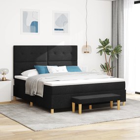 vidaXL Κρεβάτι Με Στρώμα & Πάγκο Μαύρο 180x200 εκ. Ύφασμα