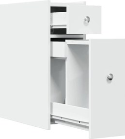 vidaXL Ντουλάπι Μπάνιου Στενό με Ροδάκια Λευκό Επεξ. Ξύλο