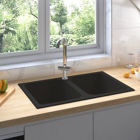 vidaXL Μαύρος Νιπτήρας Κουζίνας 760x480x184 εκ. Γρανίτης