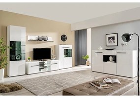 Βιτρίνα Trentino 2K VS1 Λευκό - Μαύρο - Λευκή Λάκα 87,5x35x124 εκ. 87.5x35x124 εκ.