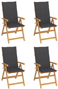 vidaXL Καρέκλες Κήπου 4 τεμ. από Μασίφ Ξύλο Teak με Ανθρακί Μαξιλάρια