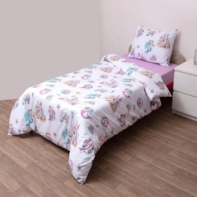 Σεντόνια Παιδικά Ηρώ (Σετ 3τμχ) White-Pink Viopros Μονό 160x260cm 100% Βαμβάκι