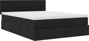 vidaXL Οθωμανικό κρεβάτι με στρώμα Μαύρο 140x200cm Ύφασμα