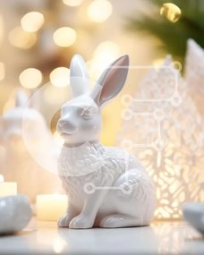 Intra Συλλεκτικό Ξύλινο Παζλ Plywood 4mm - Λευκό ειδώλιο λαγουδάκι με κεριά και διακοσμητικά Σε Ξύλινο Κουτί - Διαστάσεις: 10x10 cm – 25 κομμάτια