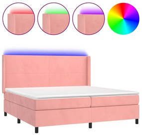 Κρεβάτι Boxspring με Στρώμα &amp; LED Ροζ 200x200 εκ. Βελούδινο - Ροζ