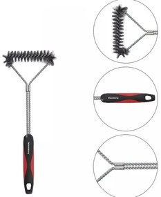 Βούρτσα καθαρισμού μπάρμπεκιου Klausberg KB 7898, 41,5 cm, τρύπα για κρέμασμα, Ανοξείδωτο, Μαύρο/κόκκινο