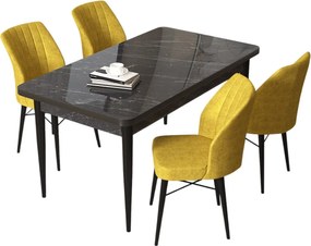 Dining Table &amp; Chairs Set (5 Pieces) Arp - Black Marble, Mustard Black Marble
Mustard