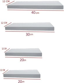 Stewehome Λευκό ράφι τοίχου 4 τεμαχίων με κρυφή βάση 40x12x12 cm