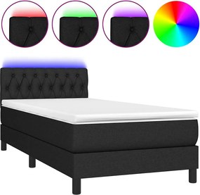 vidaXL Κρεβάτι Boxspring με Στρώμα &amp; LED Μαύρο 100x200 εκ. Υφασμάτινο