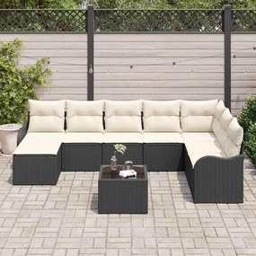 vidaXL Σετ Καναπέ Κήπου με μαξιλάρι 9 pcs Μαύρο και λευκό Πολυ ράταν