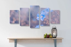 Εικόνα 5 μερών μπλε λουλούδια σε vintage φόντο - 100x50