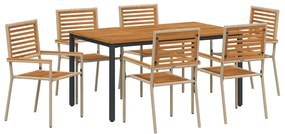 vidaXL Σέτ φαγητού για κήπο 7 pcs Μπεζ, Καφέ 150 x 90 x 75 cm