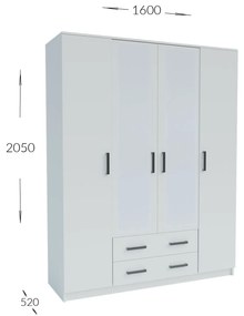 Ντουλάπα Τετράφυλλη Simple 4D2D Λευκή 160x52x205cm - GR-SIM4D2D-1