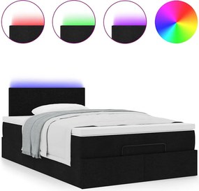 vidaXL Οθωμανικό κρεβάτι με στρώμα &amp; LEDs Μαύρο 120x200 cm Ύφασμα